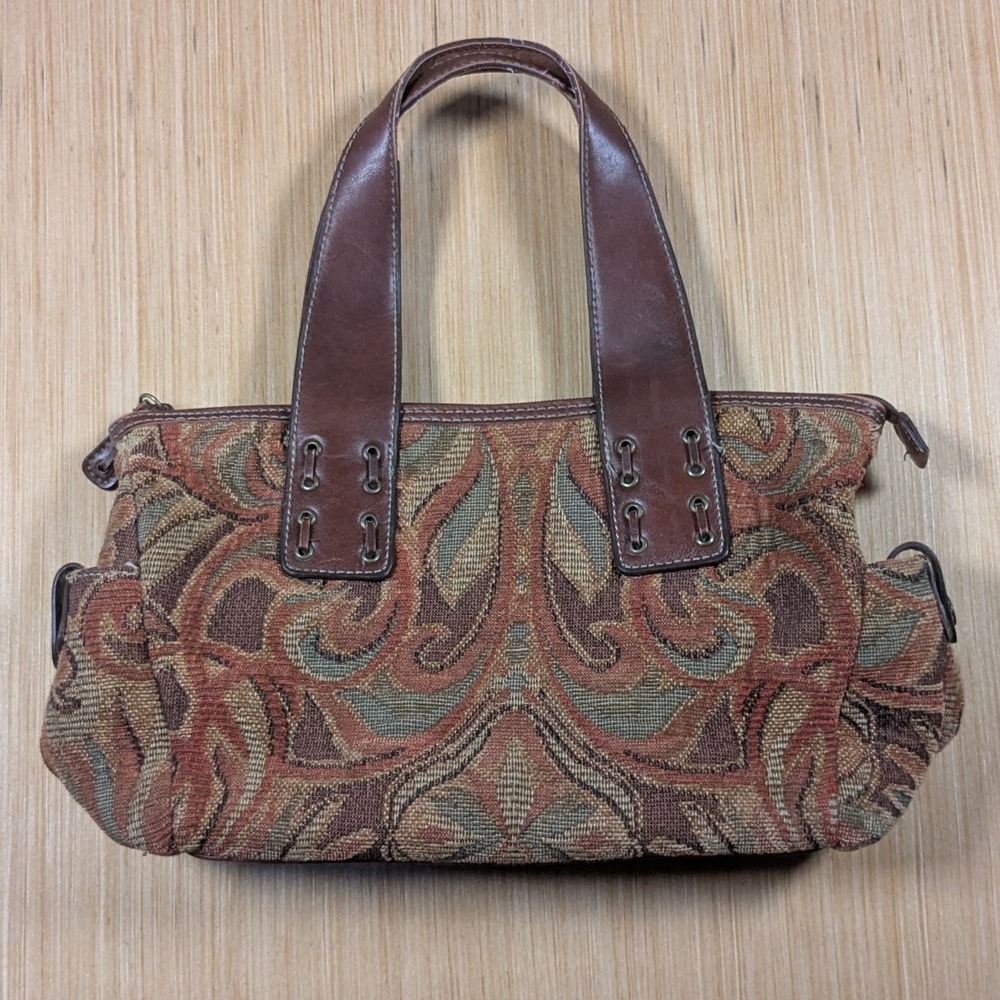 Relic Brown Tapestry Fabric‎ Satchel Handbag Purse Floral Print Travel Bag